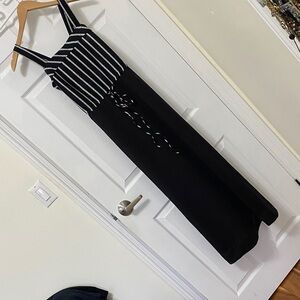 Elegant Black and Silver Striped Dress